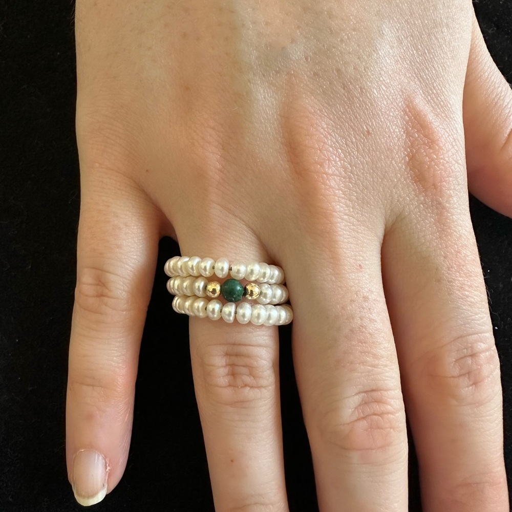Sea Pearls 14k malachite ring